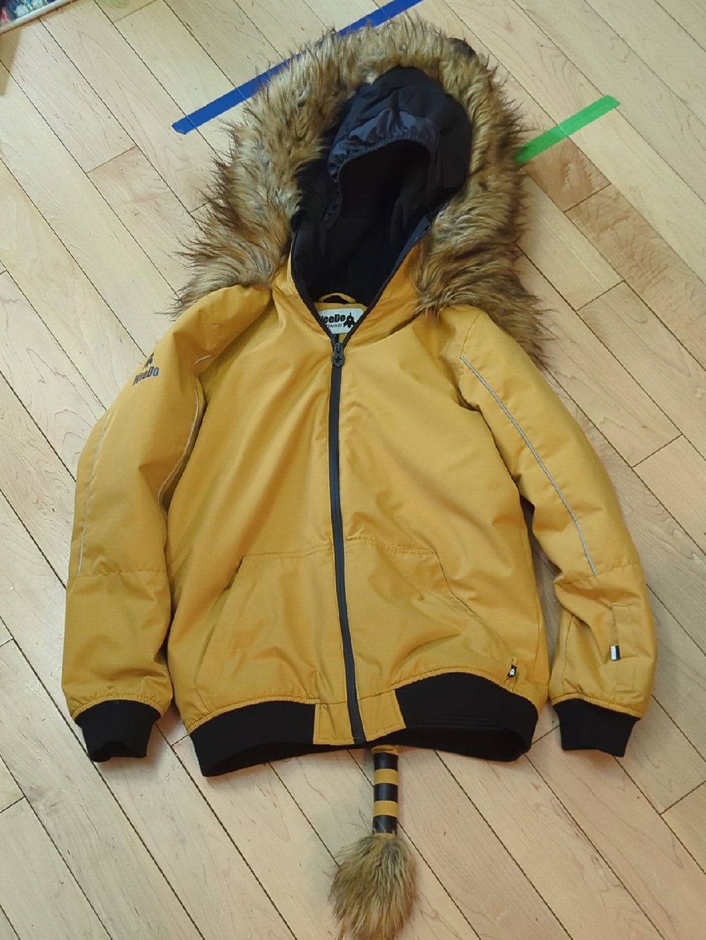 Weedo Mustard Yellow Faux Fur Trim Lion Hooded Winter Ski Jacket - 12 Years